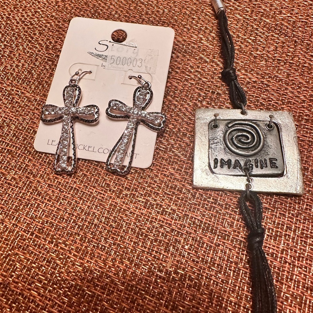 Anju handcrafted string bracelet with metal medallion “Imagine” , Cross …